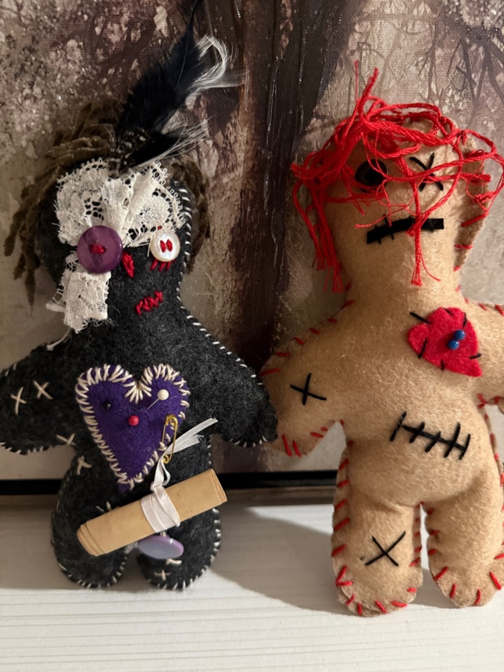 handmade felt voodoo doll, for unique decor, gifts, or positivity charms.
